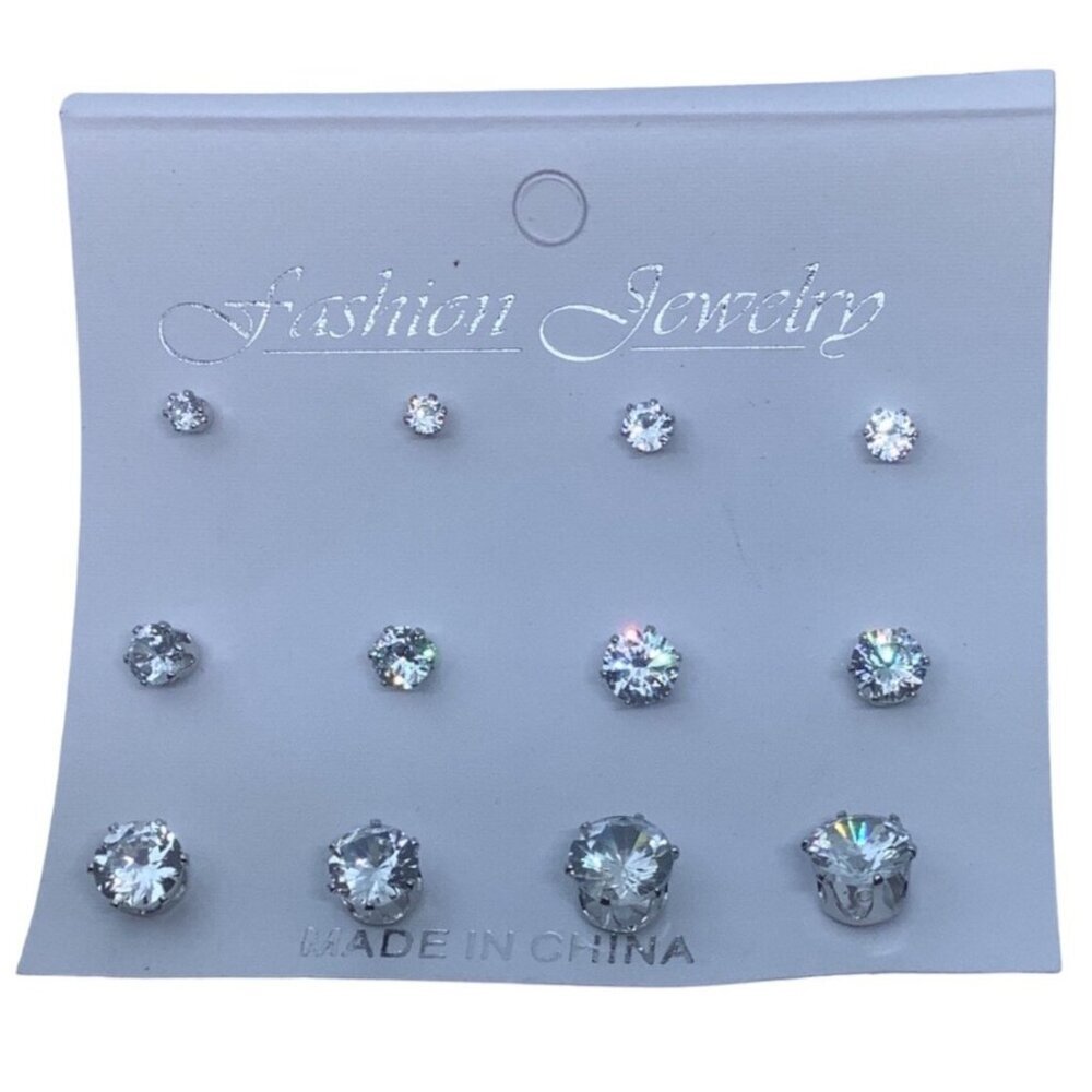 Fashion Jewelry Women's Round Cut Stud Earrings Set‎ 3mm-8mm 6 Pairs
